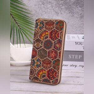 Bohemian Geometric Print Zip-Around Multicolor Long Wallet